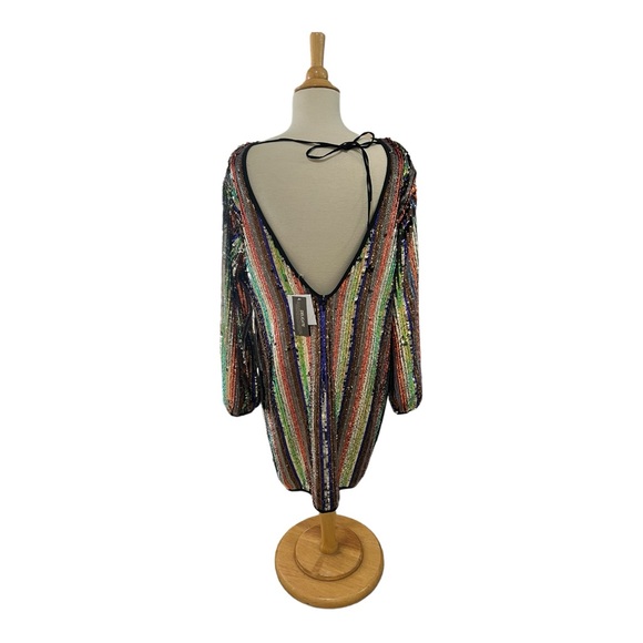NWT EVA MENDES MULTICOLOR SEQUINED Long SLEEVE DRESS size Medium backless NY CO - Picture 12 of 15